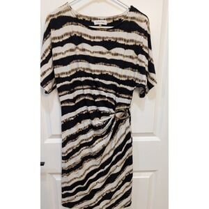 Calvin Klein Animal Print‎ Ruched Side Draped Gold Hardware Dress Women's Small
